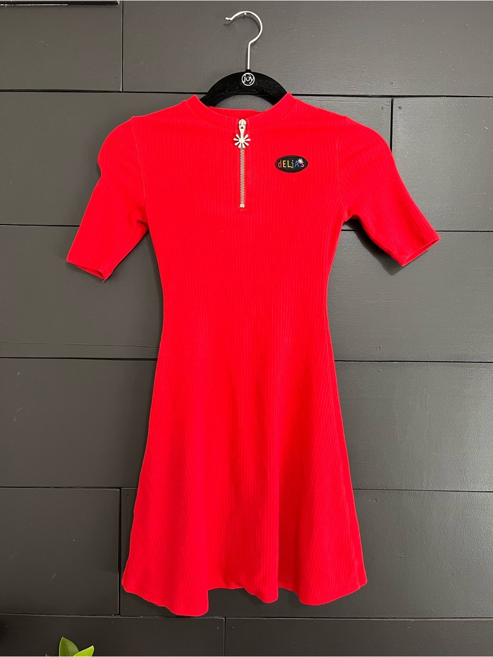 DELIAS Y2K Red Ribbed Short Sleeve A-Line Mini Dress Women’s Sz S EUC